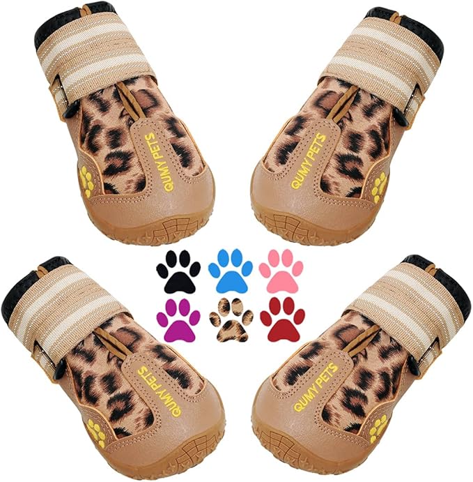 QUMY Dog Shoes for Large Dogs, Medium Dog Boots & Paw Protectors for Winter Snowy Day, Summer Hot Pavement, Water-Resistant in Rainy Weather, Outdoor Walking, Indoor Hardfloors Skid-Resistant Sole