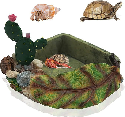 Hermit Crab Food Dish, Resin Hermit Crab Food & Water Bowl, Hermit Crab Accessories, Cactus Design Reptile Feeding Bowl, Hermit Crab Water Bowl for Dry and Fresh Foods (Green)