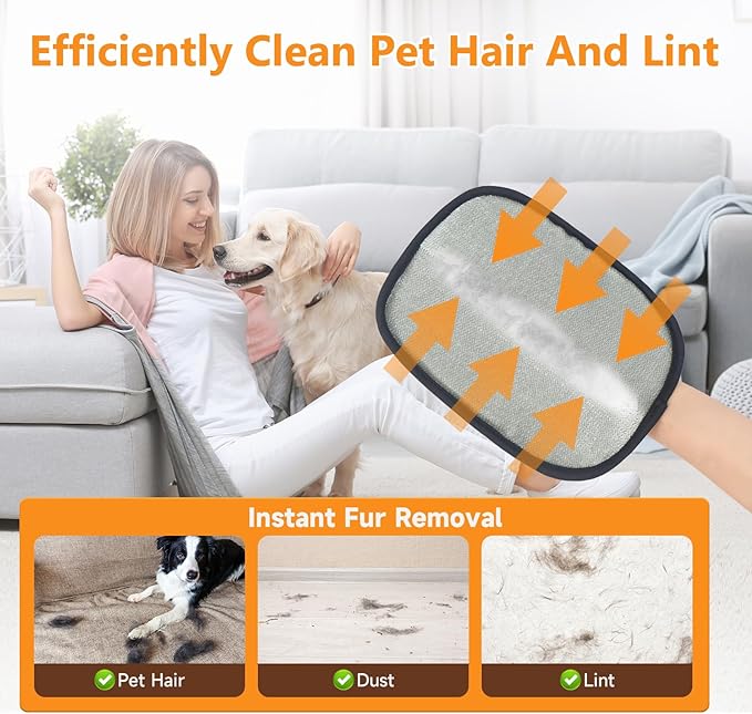 Pet Hair Removal Glove,2 Pcs Newly Upgraded Pet Hair Remover Gloves for Cats & Dogs,9.45″ Large Electrostatic Pet Hair Gloves,Reusable Pet Hair Remover Tool for Couch Clothes Carpet Car Seat