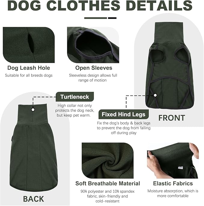 ROZKITCH Dog Winter Coat Soft Pullover Pajamas, Pet Windproof Warm Cold Weather Jacket Vest Cozy Jumpsuit Apparel Outfit Clothes for Walking Hiking Travel Sleep Green M