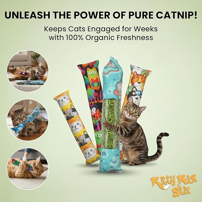 Kitty Kick Stix 15" Original Catnip Kicker Toy (Set of 2), Handmade in USA by Cat Lovers, Interactive Natural Cat & Kitten Toy, Packed with 100% Potent Catnip for All Breeds (15" +6" Combo)
