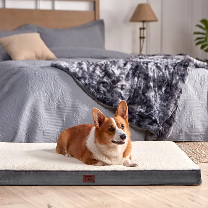 EHEYCIGA Orthopedic XL Dog Beds for Extra Large Dogs with Removable Washable Cover for Crate, Beige, 41x27