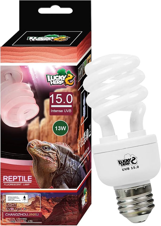 LUCKY HERP 13W UVB 15.0 Intense UVA UVB Compact Flouorescent Lamp Desert Terrarium Light Bulb for Reptile and Amphibian
