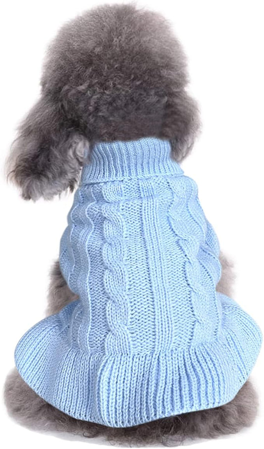 CHBORCHICEN Small Dog Sweaters Knitted Pet Cat Warm Dog Sweatshirt Winter Clothes Kitten Puppy Sweater (L, Dress-Light Blue)