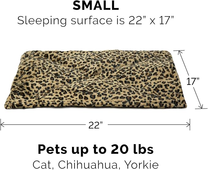 Furhaven ThermaNAP Self-Warming Cat Bed for Indoor Cats & Small Dogs, Washable & Reflects Body Heat - Quilted Faux Fur Reflective Bed Mat - Leopard, Small (Pack of 2)