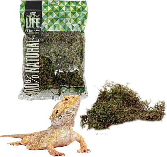 The Habitat Life - Natural Deco Moss - for Reptiles, Amphibians & Invertebrates Terrariums - Humidity Control - Natural Look & Feel - Soft Surface - Dye-Free & Safe - Small - 1 Pack
