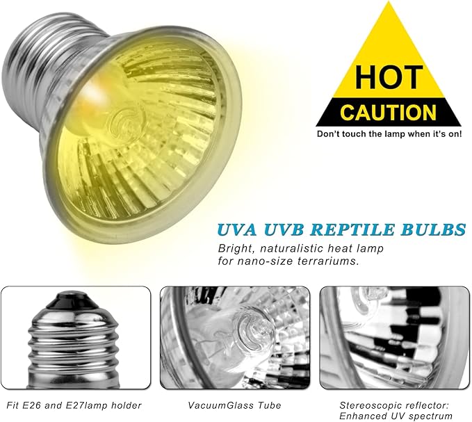 DOMICA 4-Pack 50W UVA UVB Light Bulbs for E27 Reptile Heat Lamp, Basking Spot Light Simulated Sunlight, Heating Lamp for Turtle, Lizard, Snake, Beared Dragon, Amphibians