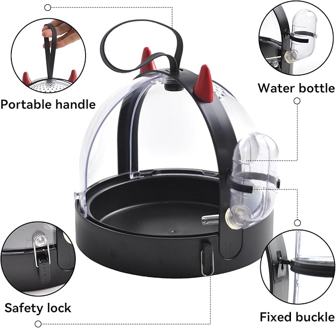 Portable Hamster Cage Travel Bag, High Permeability Hamster Travel Carrier with Water Bottle Small Pet Hamster Travel Carrier Cage for Hamster Gerbils Mice Guinea Pigs Sugar Glider(Black)