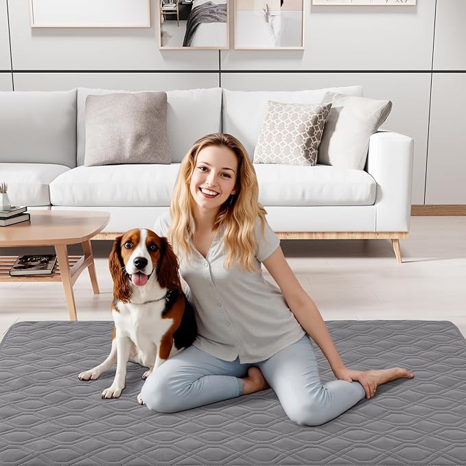 Smiry Waterproof Dog Blanket, 82x102 Inch Soft Pet Bed Cover Reversible, Washable Sofa Couch Furniture Protector for Small Medium Large Dog Puppy Cat, Geometric, Grey/Light Grey