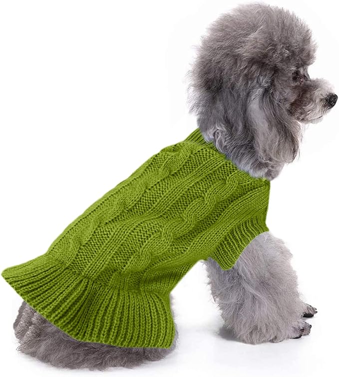 CHBORCHICEN Small Dog Sweaters Knitted Pet Cat Warm Dog Sweatshirt Winter Clothes Kitten Puppy Sweater (XS, Dress-Light Green)