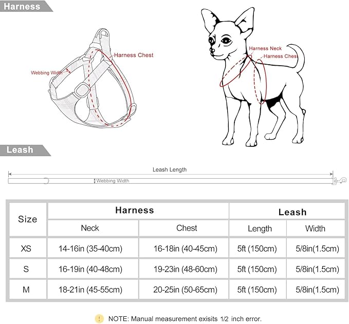 Beirui Small Dog Harness and Leash Set, No Pull Step-in Harness for Puppy, Lightweight Air Mesh Pet Harness for Small Dogs (Orange, S)