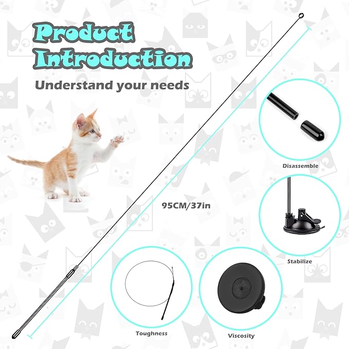 Interactive Cat Toys for Bored Indoor Adult Cats, 3 in 1 Cat Toys for Bored Cats,7 Pack Cat Teaser Cat Toys, Cats Toy Feather, Super Suction Cup Detachable with Balls and Birds
