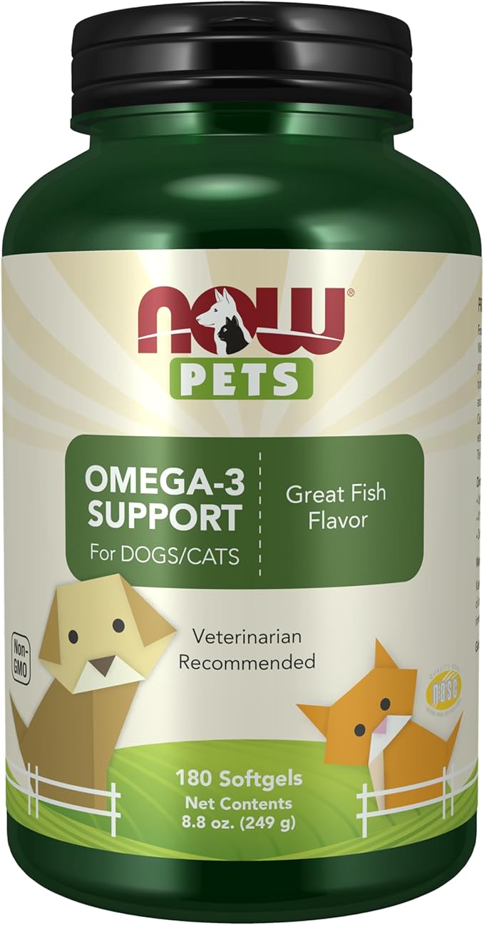 NOW Pet Health, Omega 3 Supplement, Formulated for Cats & Dogs, NASC Certified, 180 Softgels