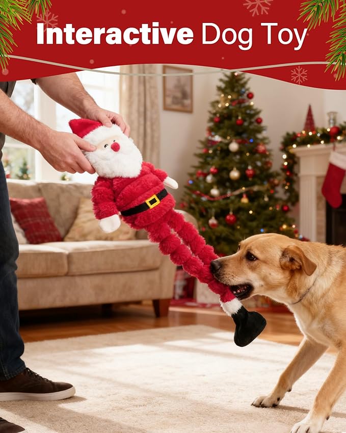 Prime Pets Christmas Dog Toys, 26” Large Plush Squeaky Dog Toys, Crinkle Santa Dog Toy for Small Medium Large Dogs, Stuffed Puppy Chew Toy to Keep Them Busy