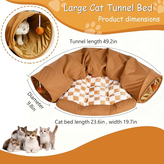 Large Cat Tunnel Bed for Indoor Cats, Peekaboo Cat Cave with Detachable & Washable Design, Scratch-Resistant Donut Bed for Multiple & Large Cats (Rainbow Colors)
