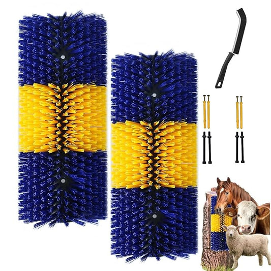 2PCS Livestock Scratching Brush, Scratcher Post with Cleaning Brush, Grooming and Massage Brushes for Goat Horse Cow, Animals Back Scratching Itch Brushes (Blue 2, 2 pack)