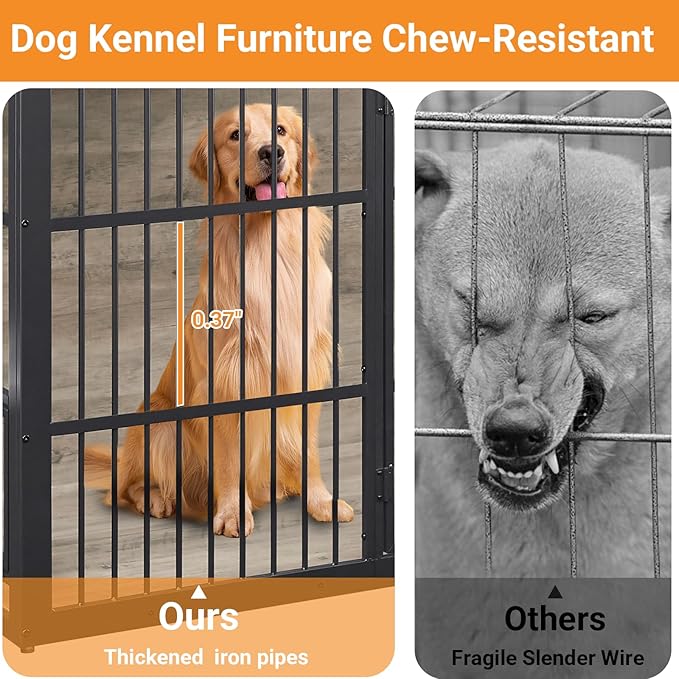 Dog Crate Furniture, 48 Inch Dog Kennel Furniture, Wooden ?�ƒog Crate Furniture Large Breed with Rotating ?˜‹og Bowls, Heavy Duty ?——og Cage Furniture Indoor,Decorative Dogs Crates End Table,Gray