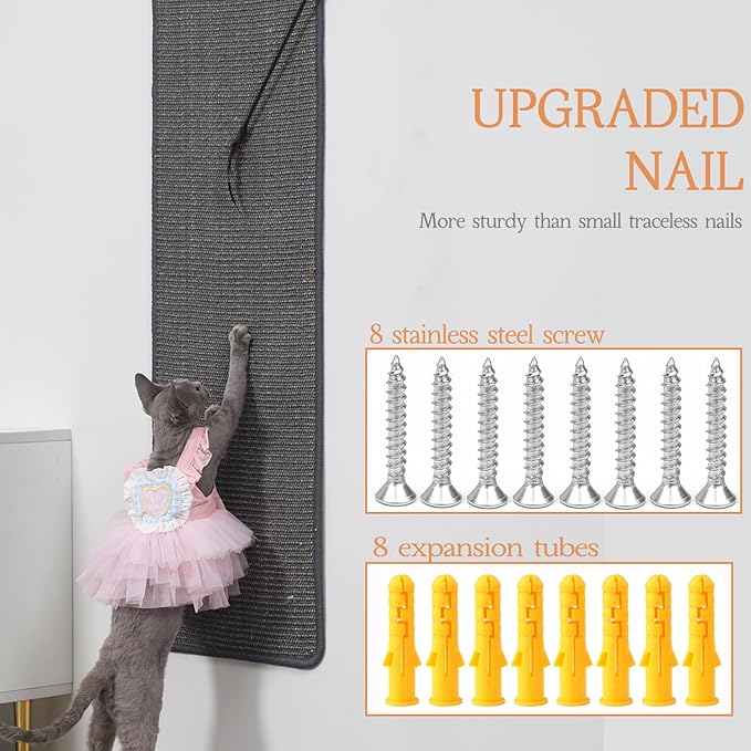 66.93x13.38x0.32 inch Thickened Cat Wall Scratcher Carpet, Cat Climbing Wall, Durable Cat Wall Furniture, Tall Cat Scratching Post, Wall Scratchers for Indoor Cats, Couch Sofa Protector (Grey)