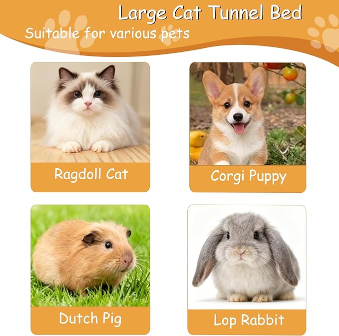 Large Cat Tunnel Bed for Indoor Cats, Peekaboo Cat Cave with Detachable & Washable Design, Scratch-Resistant Donut Bed for Multiple & Large Cats (Rainbow Colors)