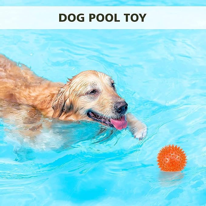 petizer 6 Pack Squeaky Dog Toy Balls - Floating Pool Balls, Spiky Durable Fetch Toys for Puppy Teething
