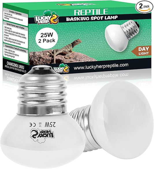 LUCKY HERP Heat Lamp Bulbs, 25W Reptile Heat Lamp 2 Pack Reptile Heat Lamp Bulbs, Daylight Basking Spot Heat Light Bulb, Amphibians Lamp Bulbs fo Chameleons, Snakes, Lizard, Turtle