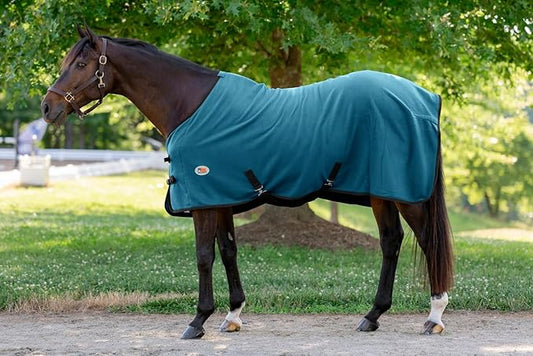 Miller's Standard Neck Fleece Cooler for Horses -Turquoise with Navy Blue Trim-78