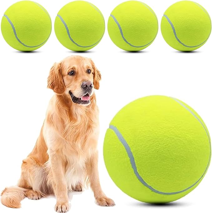Magicorange 4 Pack 9.5 inch Giant Tennis Ball Large Dog Tennis Ball Pet Balls for Dogs for Outdoor/Indoor Sports Dog Gift with Needle (Yellow, 9.5 inch)
