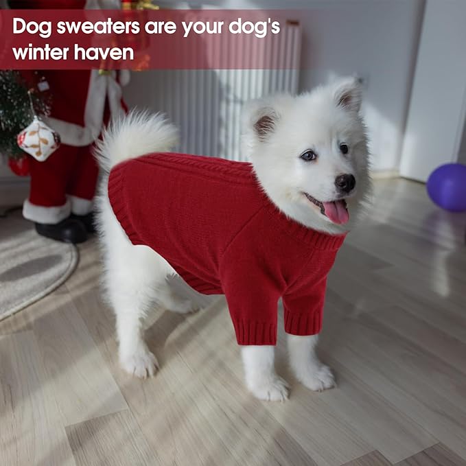 SAWMONG Dog Sweater for Large Dogs, Turtleneck Knitted Pullover Sweater Sweatshirt, Classic Winter Warm Pet Sweater for Boy Girl Cat Sweater (Red, L)