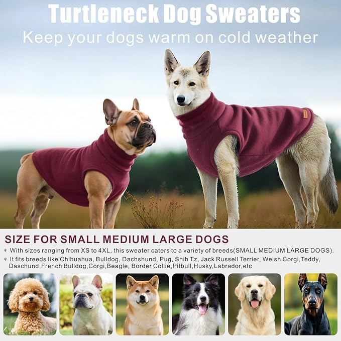 Mosucoirl Dog Sweaters Pet Pullover,Turtleneck Doggy Sweatshirt for Extra Large Dogs Thick Warm Dog Clothes Fleece Soft Winter Puppy Hoodies Outfit for Small Medium Large Dogs XS-4XL (Red, 2XL)