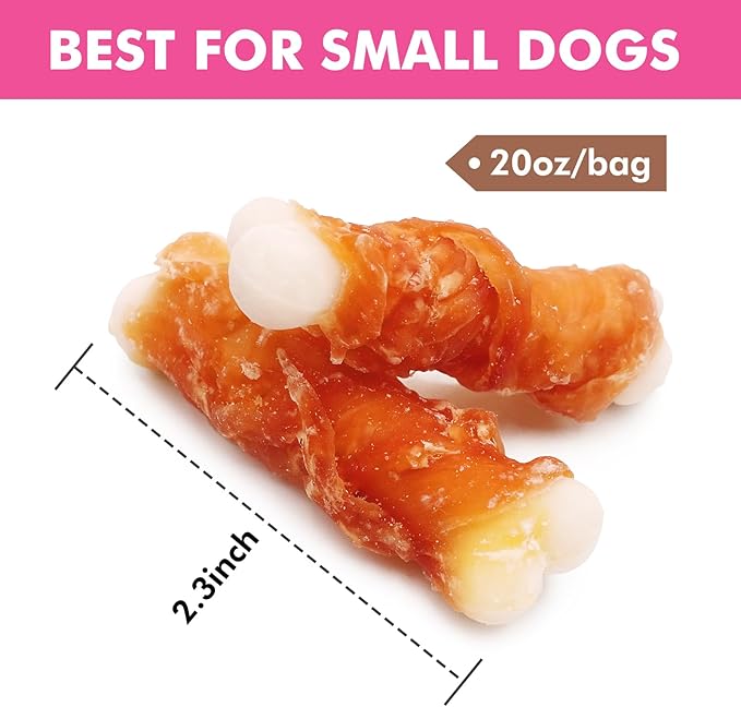 Dog Treats, 2.3 Inch Chicken Wrapped Calcium Bones, Rawhide Free Soft Dog Snacks for Puppy and Small Dogs, 20 oz