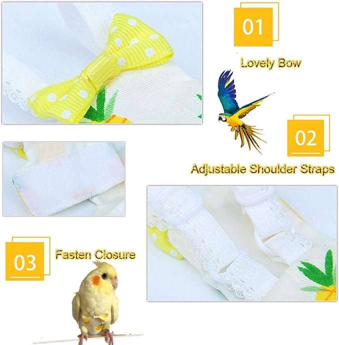 QBLEEV Bird Diaper Cockatiel Clothes Flight Suite, Reusable Parrot Nappy with Waterproof Inner Layer, Cute Pigeon Pants Urine Wet Suit Costume for Conure Macaw African Budgies Sun Parakeet