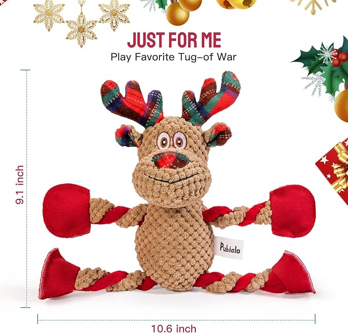 Christmas Squeaky Dog Toys Tug of War Dog Plush Toy for Large Breed Interactive Dog Chew Toys for Puppies Small and Large Dogs Training and Reduce Boredom