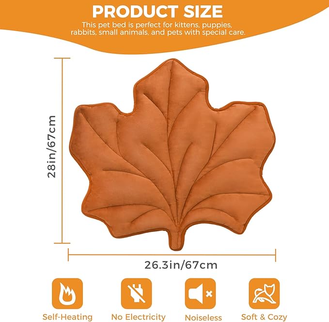 KOOLTAIL Upgrade Self Warming Cat Bed for Winter, Reversible Extra Cozy Pet Sleeping Blanket Pad for All Season, Thicken Self Heating Puppy Mats with Thermal Foil for Crate, Floor, Outdoor, Maple Leaf