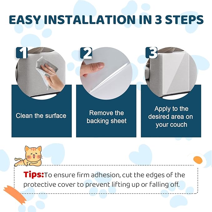 Cat Scratch Furniture Protector 17x11.8 in, 16 Pack Self-Adhesive Single Side Couch Protector from Cat Claws, Furniture Protectors from Cats, Anti Scratch Sticky Tap, No Pins