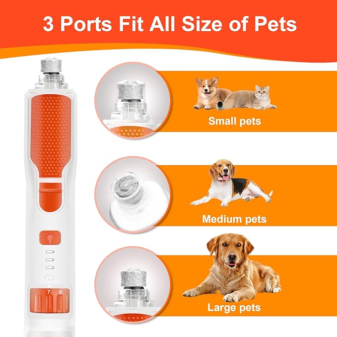 Dog Nail Grinder 7-Speed & 360° LED Light, Professional Pet Nail Grinder for Dogs and Cats, Electric Dog Nail Trimmer Painless Paws Grooming & Smoothing Tool for Large Small Dogs Cats Pets