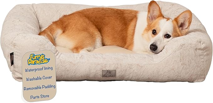 Furry's Paradise Foam Cuddler Pet Bed with Waterproof Liners, Reversible Cushion, Washable Cover, Recycled Fibers and Non-Slip Bottom. (Brown Marble, Orthopedic Small)