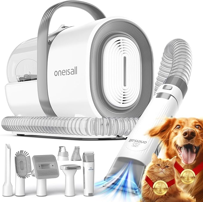 oneisall Dog Hair Vacuum & Dog Grooming Kit, Pet Grooming Vacuum with Pet Clipper Nail Grinder, 1.5L Dust Cup Dog Brush Vacuum with 7 Pet Grooming Tools for Shedding Pet Hair, Home Cleaning (Purple)