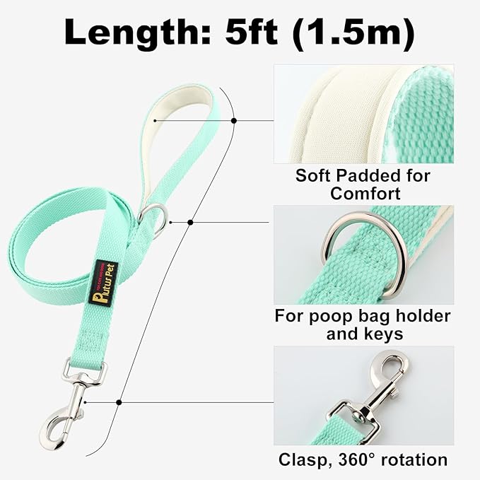 Plutus Pet Cotton Dog Harness and Leash Set, Reflective and Soft Padded, Quick Fit Vest Harness, for Small, Medium and Large Dogs, Light Cyan, XXS
