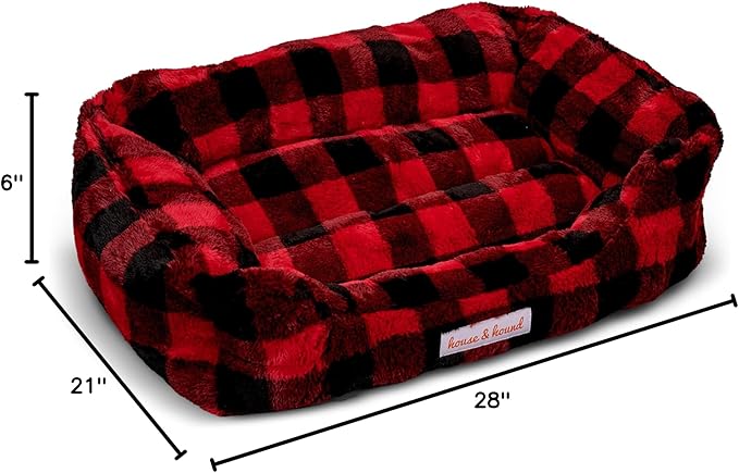 Jax & Bones Relaxer Plaid Dog Bed - Machine Washable Pet Bed for Medium Size Dogs - Hides Shedding Hair, Easy to Clean, Sleep Enhancing