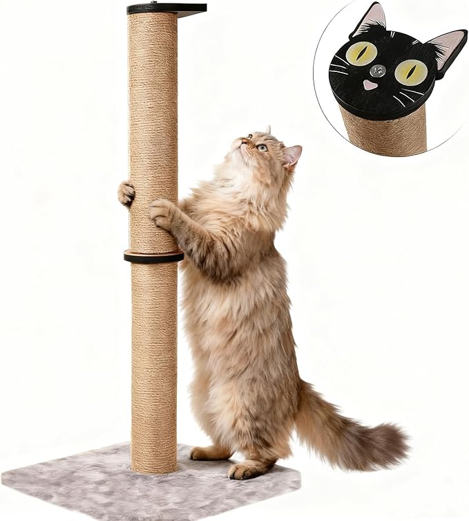 33" Tall Cat Scratching Posts for Indoor Cats, Cat Scratch Post with Nature Sisal, Large Cat Scratcher with Plush Pad, Cute Vertical Cat Post Claw Scratcher Post Tree Covered for Cats at All Ages