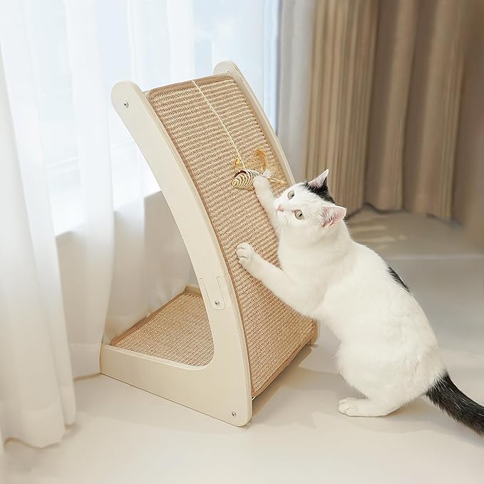 PETKARAY Cat Scratcher, Sisal Cat Scratch Pad, Curved Scratching Board for Indoor Kitty, Floor Mounted Scratcher with Mouse Toy Catnip