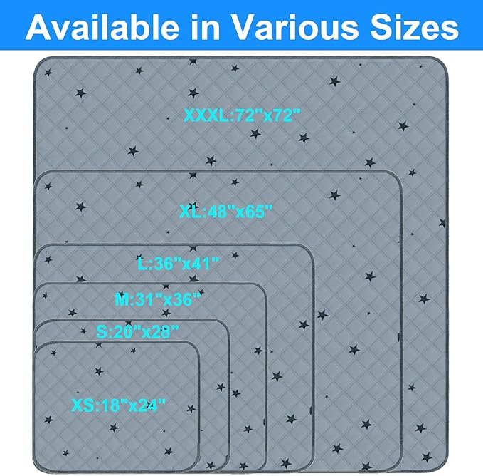RIOUSSI Washable Pee Pads for Dogs, Reusable, Absorbent, Leakproof, Non Slip Pet Puppy Pads for Potty Training. Gray Stars, 24x36 Inch(4pack)