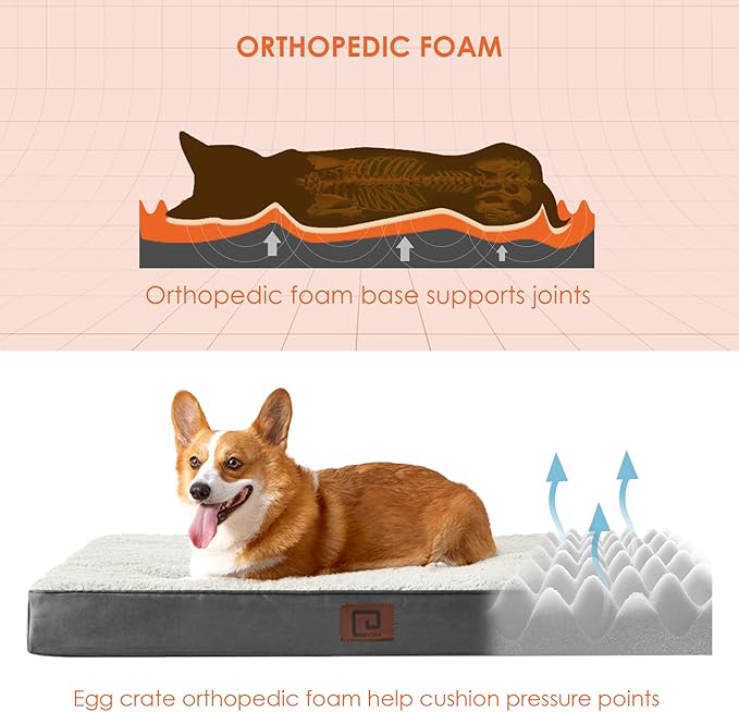EHEYCIGA Orthopedic XXL Dog Beds for Jumbo Dogs with Removable Washable Cover for Crate, Beige, 47x29