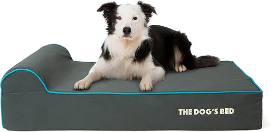 The Dog’s Bed Orthopedic Headrest Dog Bed Large Grey/Blue, Memory Foam, Pain Relief for Arthritis, Hip & Elbow Dysplasia, Post Surgery, Lameness, Waterproof Washable Cover