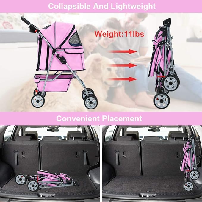 BestPet 4 Wheels Pet Stroller Cat Dog Cage Stroller Travel Folding Carrier 04T