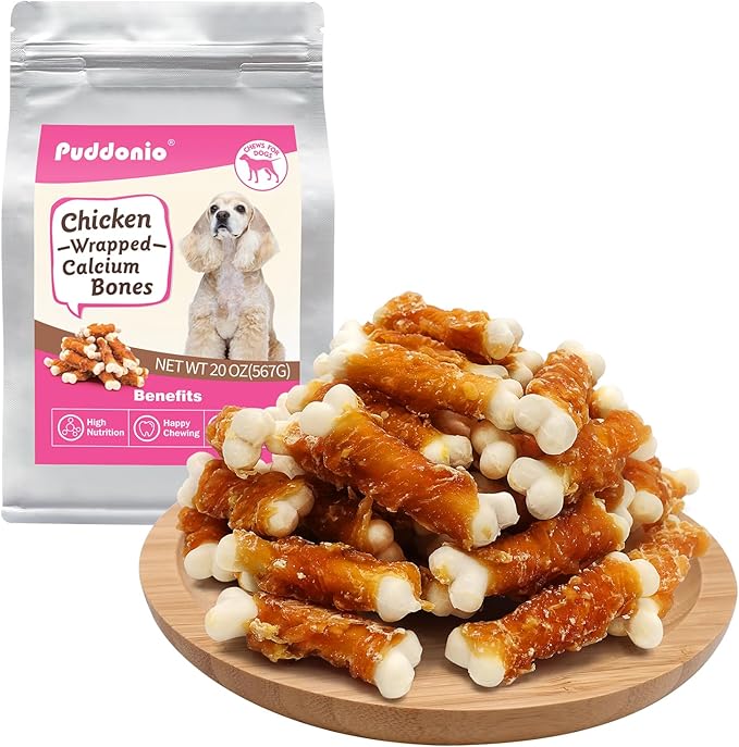 Dog Treats, 2.3 Inch Chicken Wrapped Calcium Bones, Rawhide Free Soft Dog Snacks for Puppy and Small Dogs, 20 oz