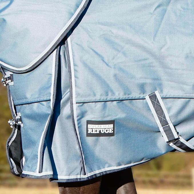Jeffers Poplar Head Refuge 1200D Waterproof Horse Turnout Blanket, Detachable Neck, 360g Insulation, Winter Stable Sheet, Windproof, Heavy Duty Equine Rug for Cold Weather, Hamilton Blue, 75"