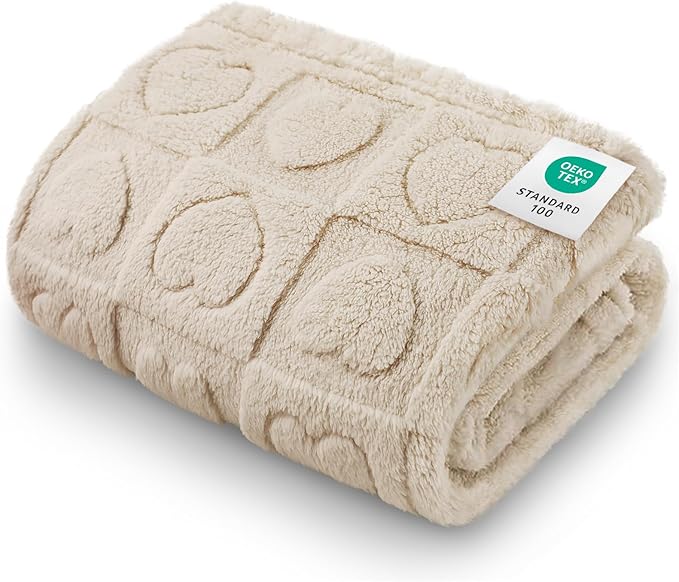 Luciphia Small Dog Blanket Washable Pet Bed Cover Soft Fluffy Puppy Blanket with Premium Fleece 300GSM Cozy Calming Cat Blankets for Indoor Cats Beige 30x20 inch