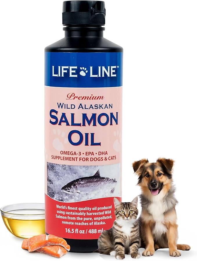 Life Line Wild Alaskan Salmon Oil for Dogs & Cats | Omega-3 DHA & EPA Supplement for Skin, Coat, Brain, and Heart Support – 16.5 Oz