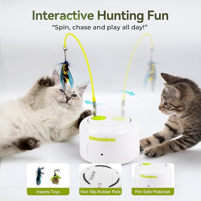 ALL FOR PAWS Interactive Cat Toy, Automatic Cat Toys with Moving Insects for Indoor Bored Cats, Fun Kitten Toy with Motion Sensor, Teaser Flying Feather Wand, Replacement Insect Toy